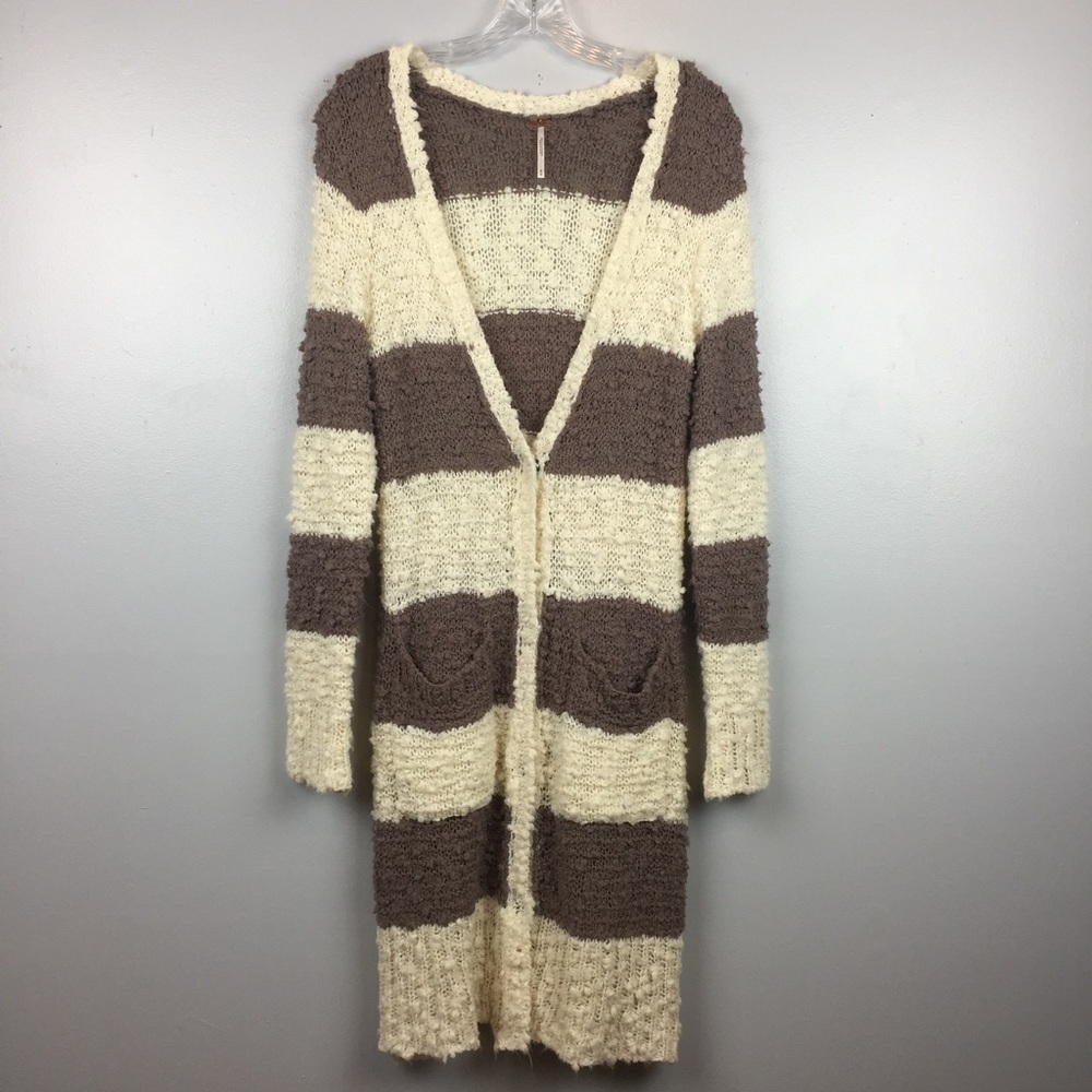 Free People Brown & White Long Knit Cardigan | M